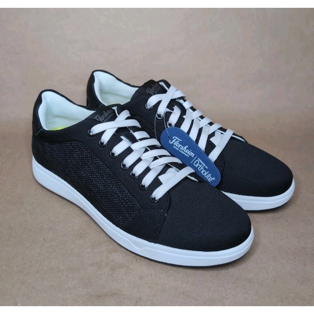 Florsheim Mens 8.5 Heist Knit Lace to Toe Sneaker Oxford Black Ortholite Comfort